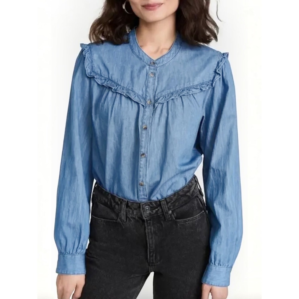 XIRENA Ryann Ruffle Chambray Button Down Top